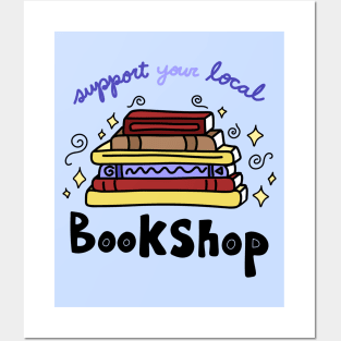 Support your Local Bookshop, Stack of Books Doodle Cartoon, made by EndlessEmporium Posters and Art